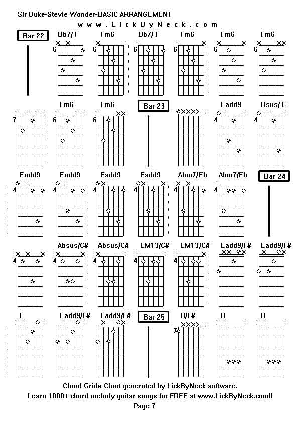 Chord Grids Chart of chord melody fingerstyle guitar song-Sir Duke-Stevie Wonder-BASIC ARRANGEMENT,generated by LickByNeck software.